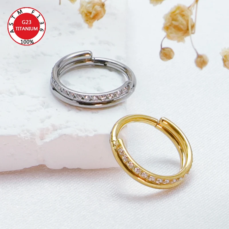 Septum Piercing Nose Ring F136 Titanium Zircon and Beads CZ Helix Ear Cartilage Daith Diaphragm Tragus Earrings Body Jewelry
