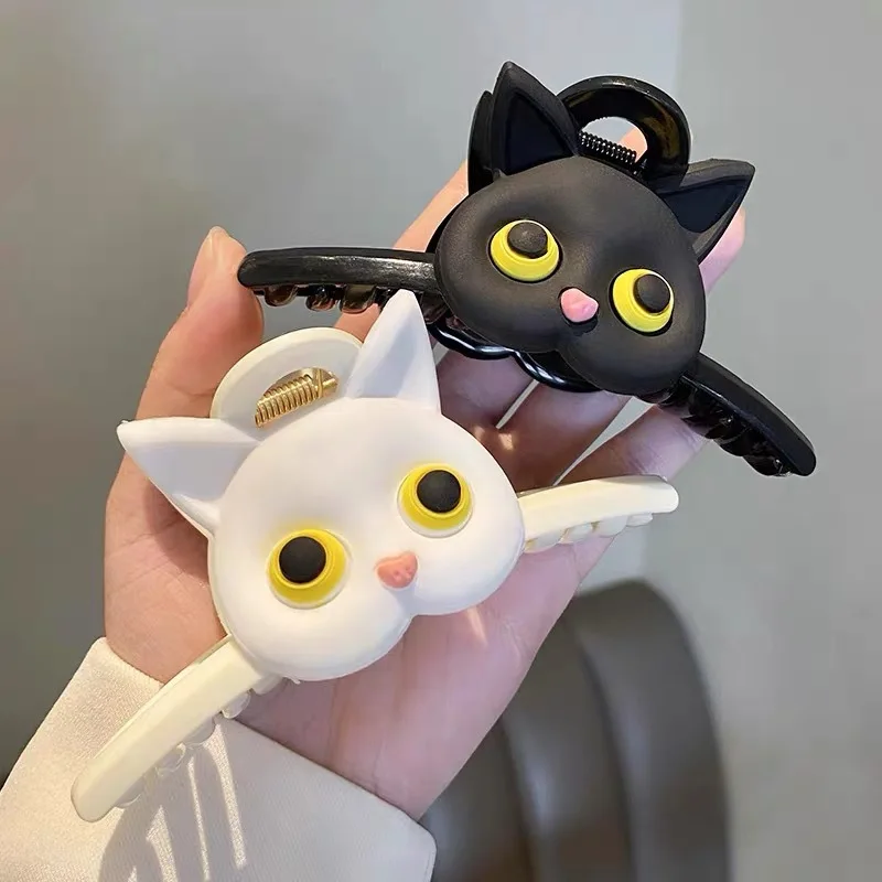 Neue süße schwarze weiße Katze Haars pangen Frauen hohle geometrische Greifer Klaue Clips Cartoon Tier Haarnadel Mädchen Haarschmuck