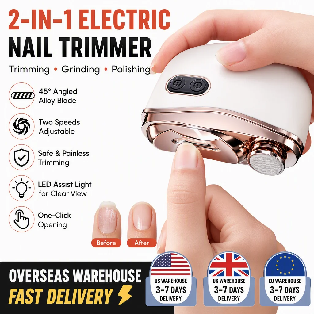 2-in-1 Electric Nail Clipper Trimmer & Polisher 2 Speed Safety Nail Cutter with LED Light Nail Dust Collector for Kids Adult