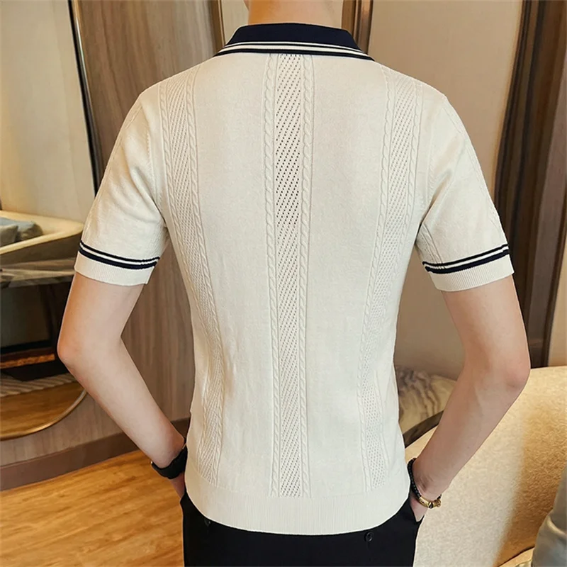 Premium Knitwear Jacquard Men's Polo Shirts Short Sleeved Classy Summer Quality Viscose Blends Stretchy Zipper Camisas Masculina
