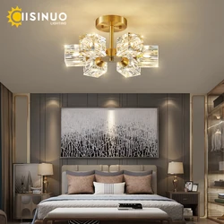 Modern Crystal Chandelier G9 Base Gold Luxury Semi Flush Mount Ceiling Light Fixture for Living Room Dining Room Bedroom Kitchen