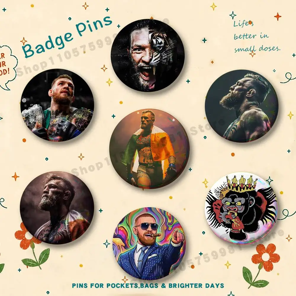 C-Conor M-McGregor Brooches for Bag Decor Jewelry Accessories Gift 25/32/44/58/75mm Round Cartoon Badges