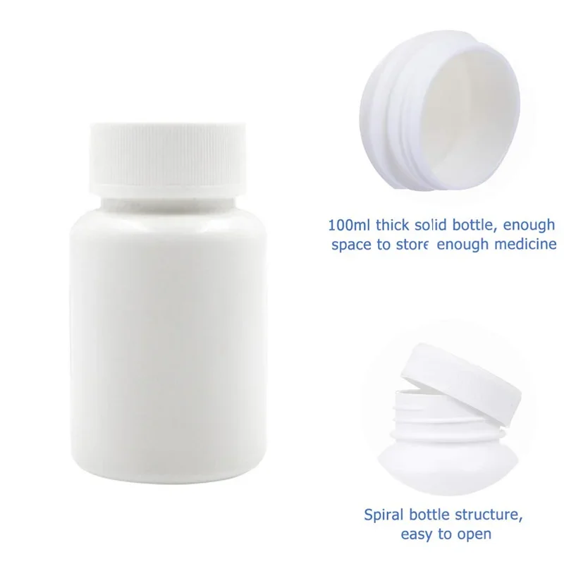 30PCS 15ml-100ml Empty Medicine Pill Bottles with Screw Cap White Plastic Vials Liquid Solid Powder Capsules Case Tablet Storage