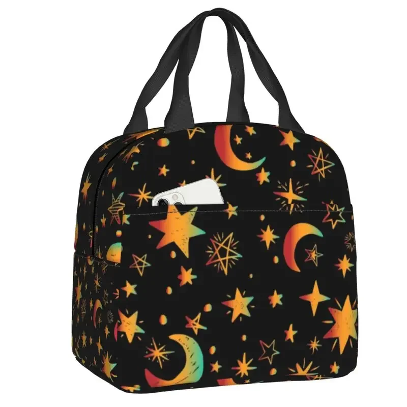 Celestial Moon And Stars Insulated Lunch Bags for Women Galaxy Space Resuable Thermal Cooler Bento Box Kids School Children