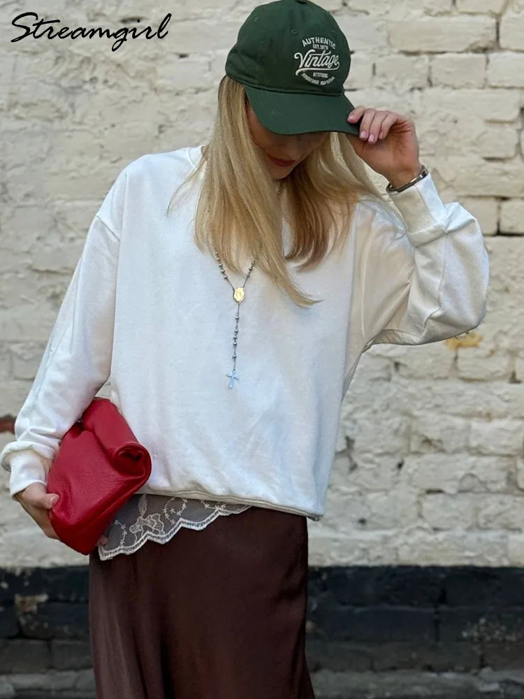 Women's Sweatshirt Sport Loose Fall Clothes Streetwear Pullover Oversized Crewneck Sweatshirt Black For Women Red Sweatshirts