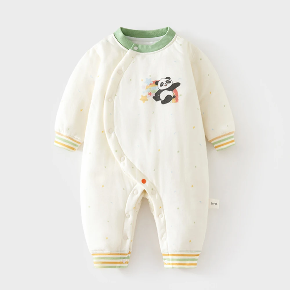 Autumn Winter Romper For Baby Girl Quilted Warm Infant Clothing Cute Animal Print Newborn Baby Boy Jumpsuits For Christmas
