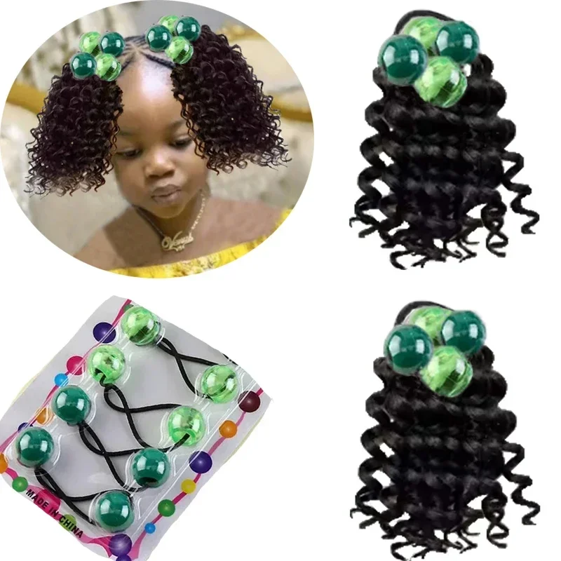 6 Inch 2Packs Curly Water Wave Kids Ponytail Afro Kinky Curly Hair Bun For Kids Natural Black Synthetic Hair 1B