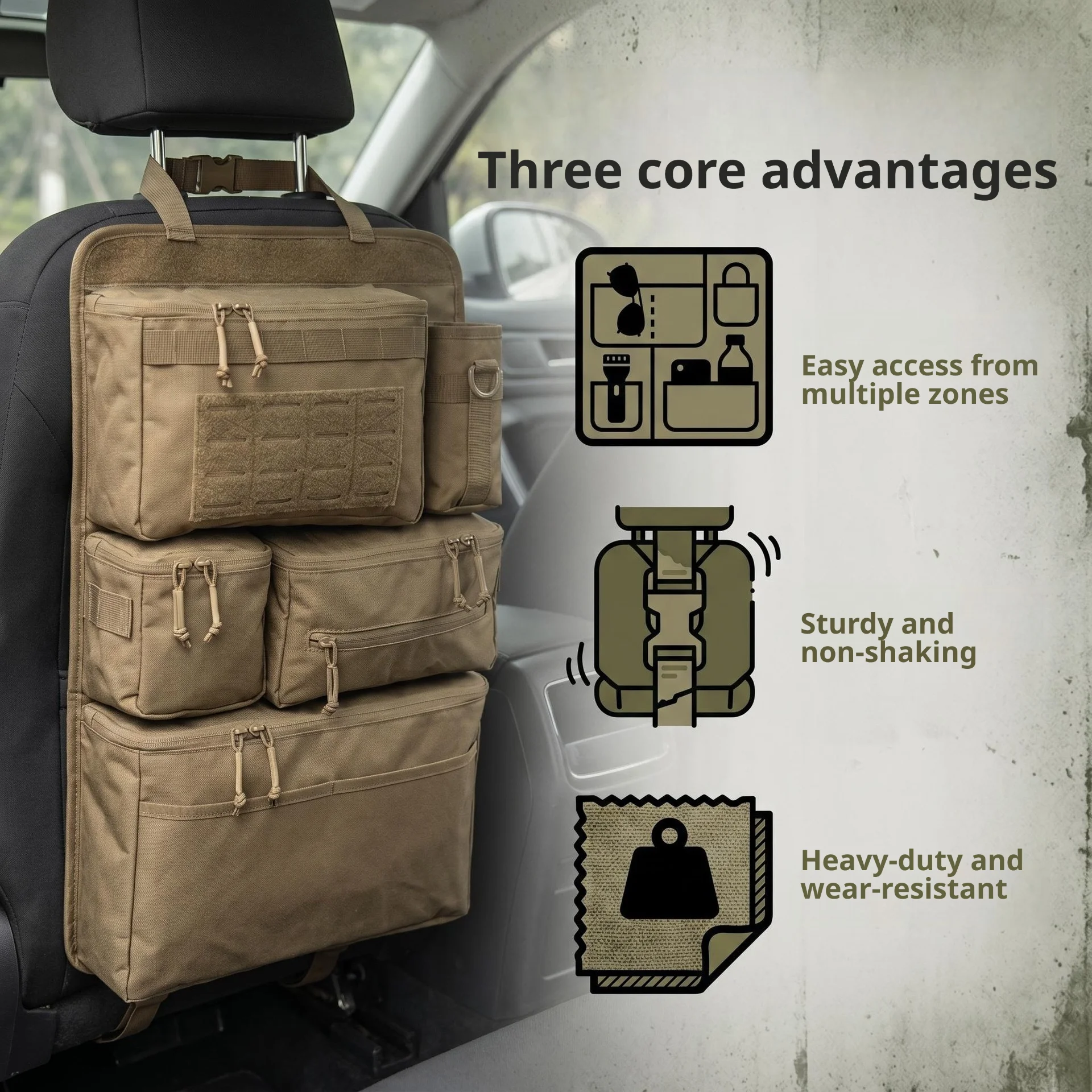 Taktische Aufbewahrungstasche für Auto-Rücksitze, Multifunktionaler Gepäck-Organizer und Aufbewahrungstasche, Hängende Rücksitztasche für Roadtrips – Detail 4