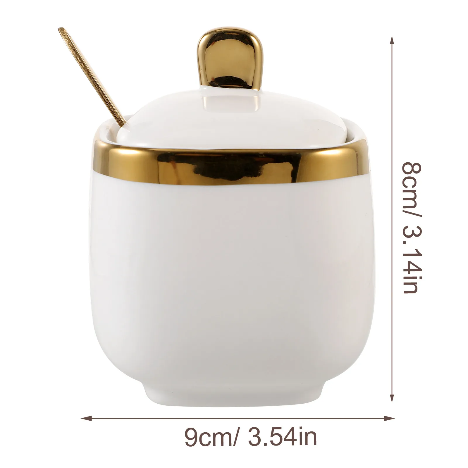 Ceramic spice bottle for restaurant chefs to keep condiment organized with lid and spoon white ceramics 9x9x8cm