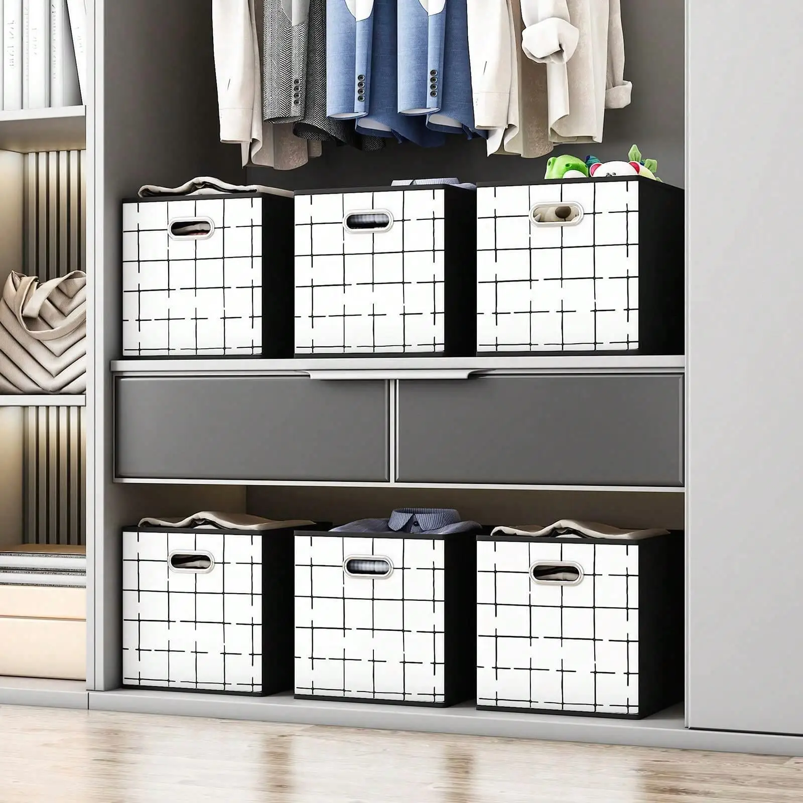 6-Pack Foldable  Fabric Storage Cubes with Handles - 11 Inch Bins for Closet Organization, Shelving & Home Storage