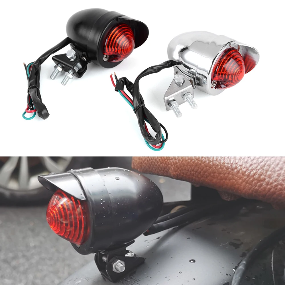 1pc Black/Chrome Retro Motorcycle Tail Light Motorbike Rear Running Brake  Taillight Stop Lamp Universal