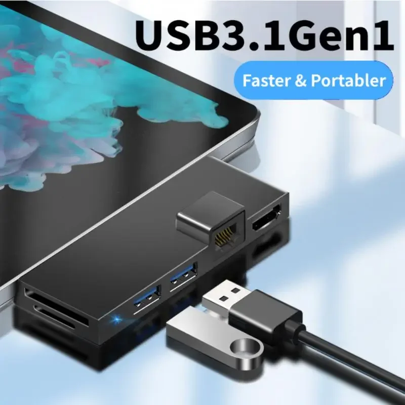 Aluminum Alloy USB 3.0 Hub Docking Station USB SD/TF Card Reader Gigabit Network Converter   Surface 4/5/6