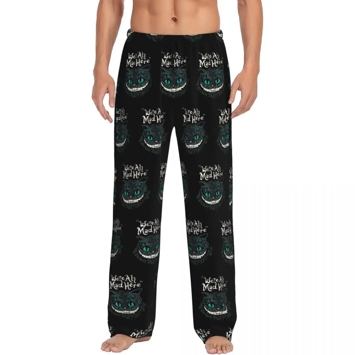 

Custom Alice In Wonderland Cheshire Cat Pajama Pants for Men Sleepwear Lounge Sleep Bottoms Stretch with Pockets