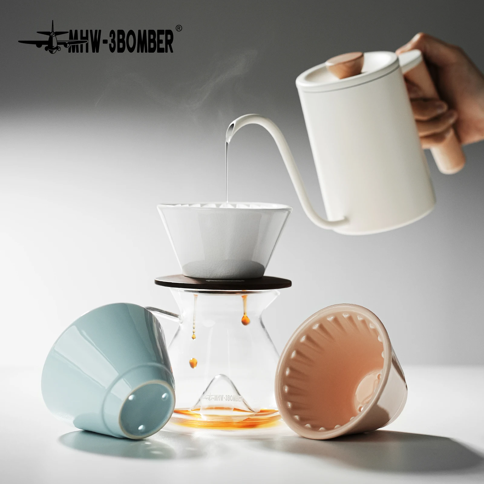 

MHW-3BOMBER Meteor Dripper 1-2 Cups Pour Over Coffee Dripper With Wooden Base Ceramics Coffee Dripper For Manual Brew Barista