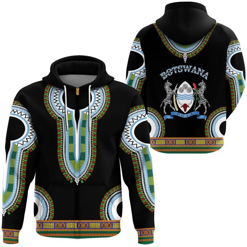 

Africa Botswana Map Flag 3D Print Zip Up Hoodie For Men Clothes Patriotic Tracksuit National Emblem Graphic Sweatshirts Male Top