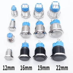 12mm 16mm 19mm 22mm Metal Push Button Switch Panel Hole Power On Off Flat/High Head No Light Momentary/Locking Pin Car Doorbell