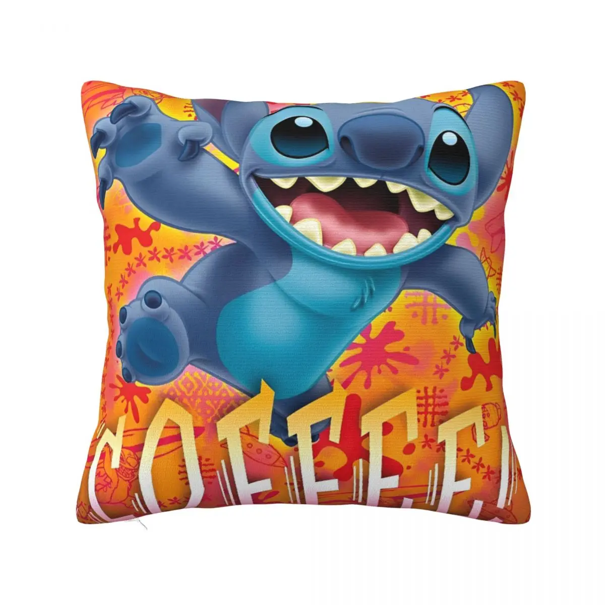 

Cute Stitch Coffee Pillowcase Printed Fabric Cushion Cover Decor Cartoon Throw Pillow Case Cover Home Square 45*45cm