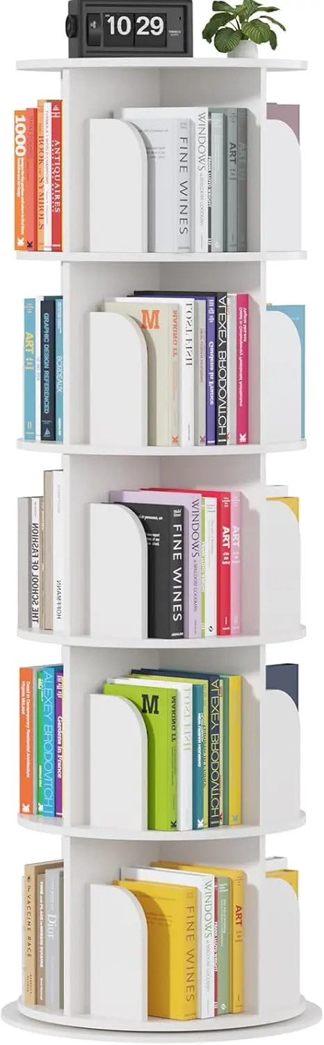 

Пятиуровневая вращающаяся книжная полка, вращающийся книжный шкаф с поворотом на 360 градусов, узкий высокий стеллаж для спальни и гостиной, белый цвет