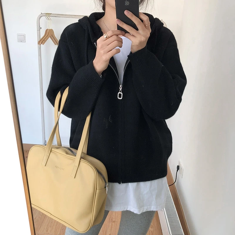 

Cardigan Women Zipper Hooded Spring New College Youth Unisex Streetwear Cool Fashion Mujer Basic Casual All-match Loose Ulzzang