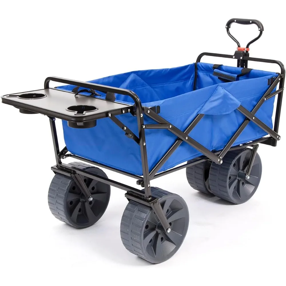 

All Terrain Beach Wagon with Side Table|Heavy Duty Collapsible Folding Cart with Large Wheels for Beach Day, Picnic, Camping,Ou