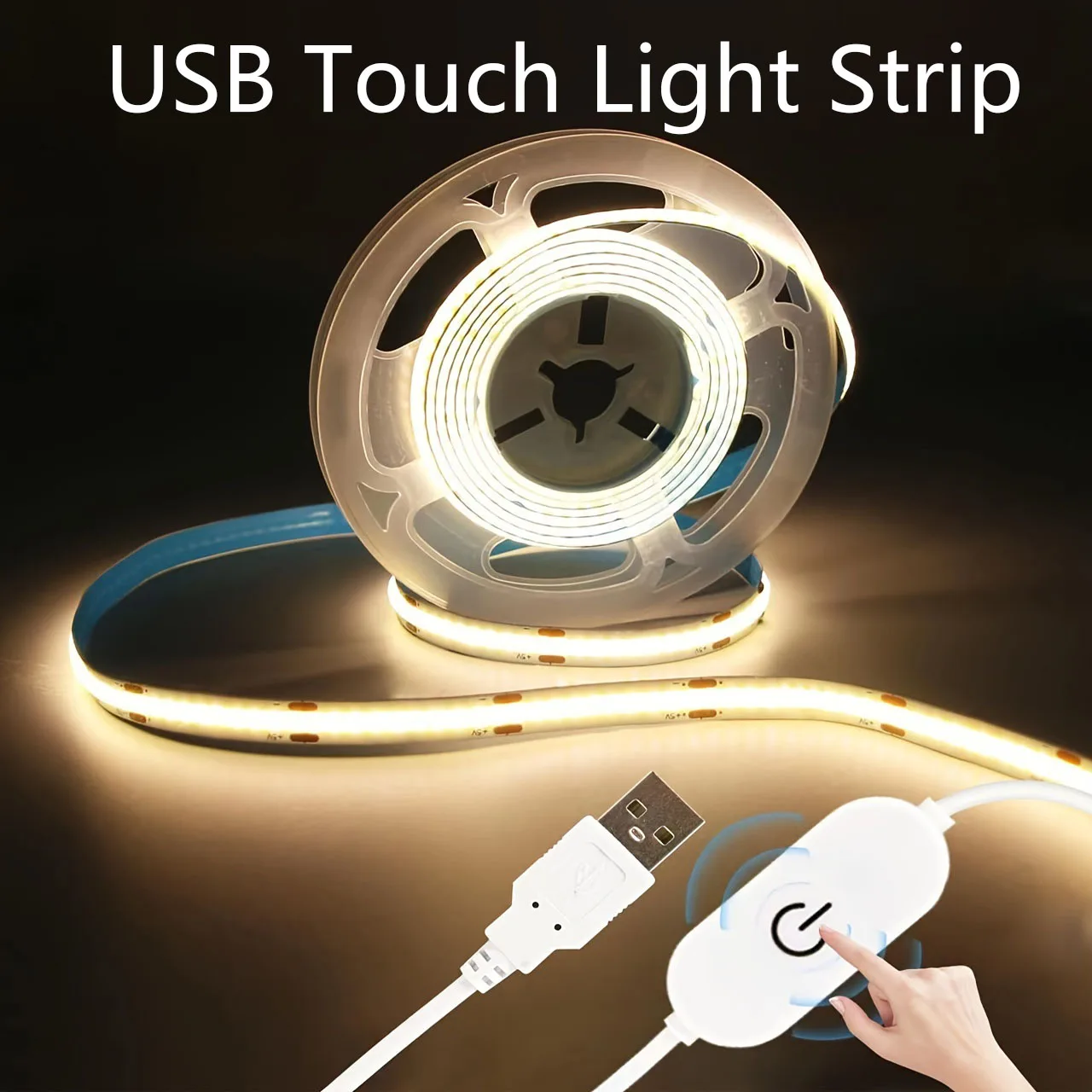 

USB LED COB Light Strip Touch Dimmer Flexible Diode Tape 5V Linear Indoor Lighting Lamp Room DIY TV Mirror Backlight Wall Decor