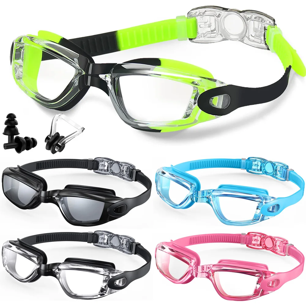 Schwimmbrille, Schwimmbrille, beschlagfrei, klare Sicht, wasserdicht, schnell verstellbar, mit Ohrstöpsel, Nasenklammer, Schwimmbrille