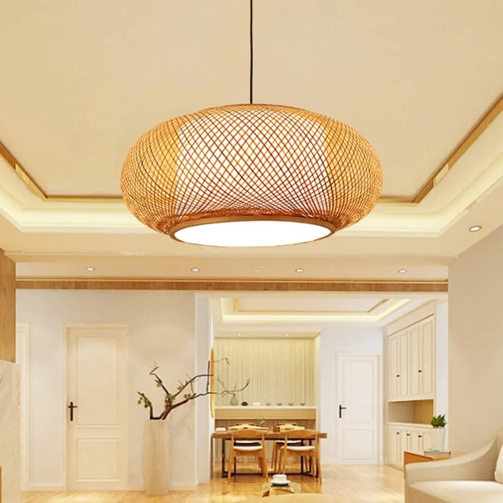

Farmhouse Bamboo Chandelier Handmade Woven Pendant Light for Kitchen Island Dining Room Restaurant Ceiling Hanging Light Fixture