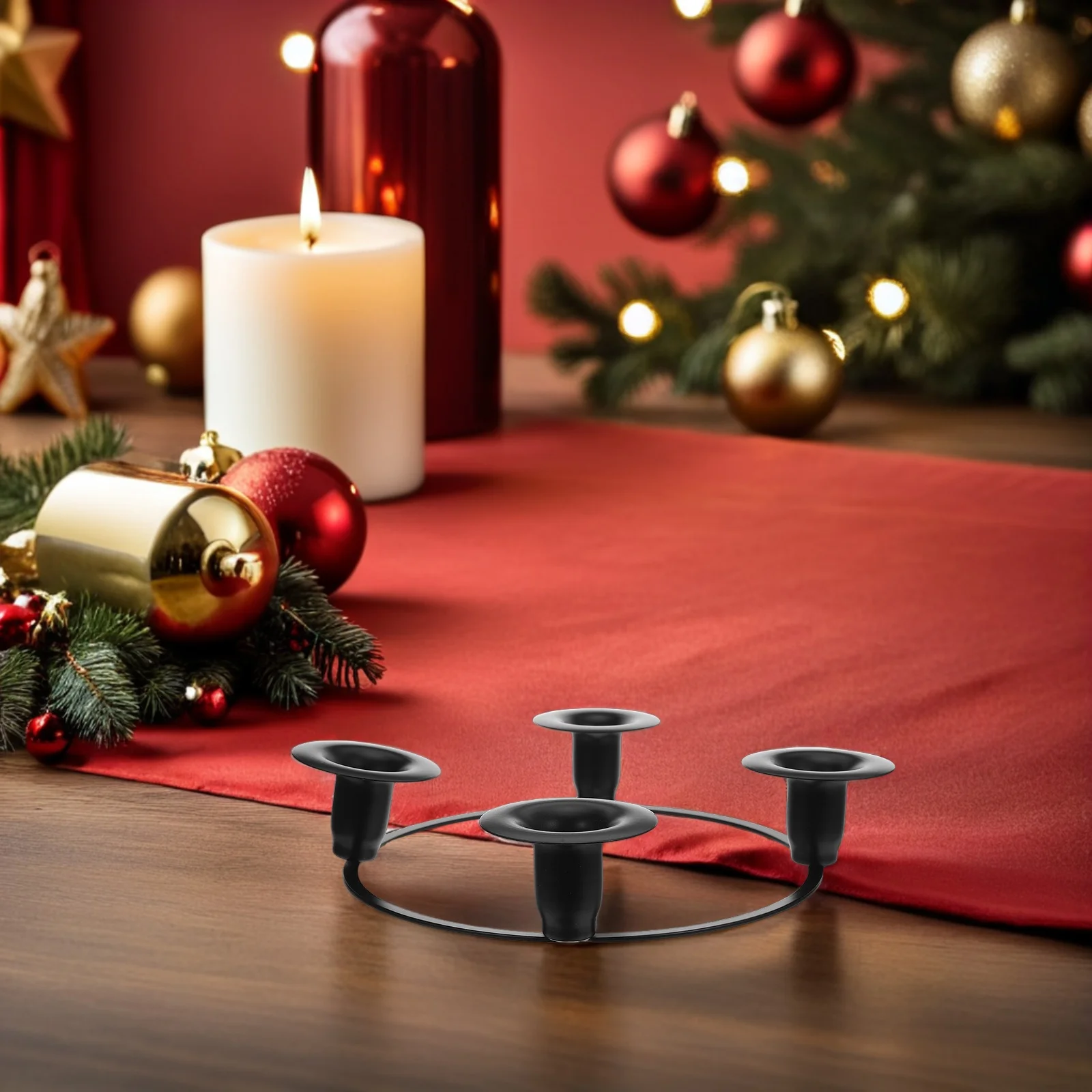 

Christmas Holder Ring Metal Advent Wreath For Holiday Table Decor Iron Candlestick Centerpiece Stable Rust-Proof
