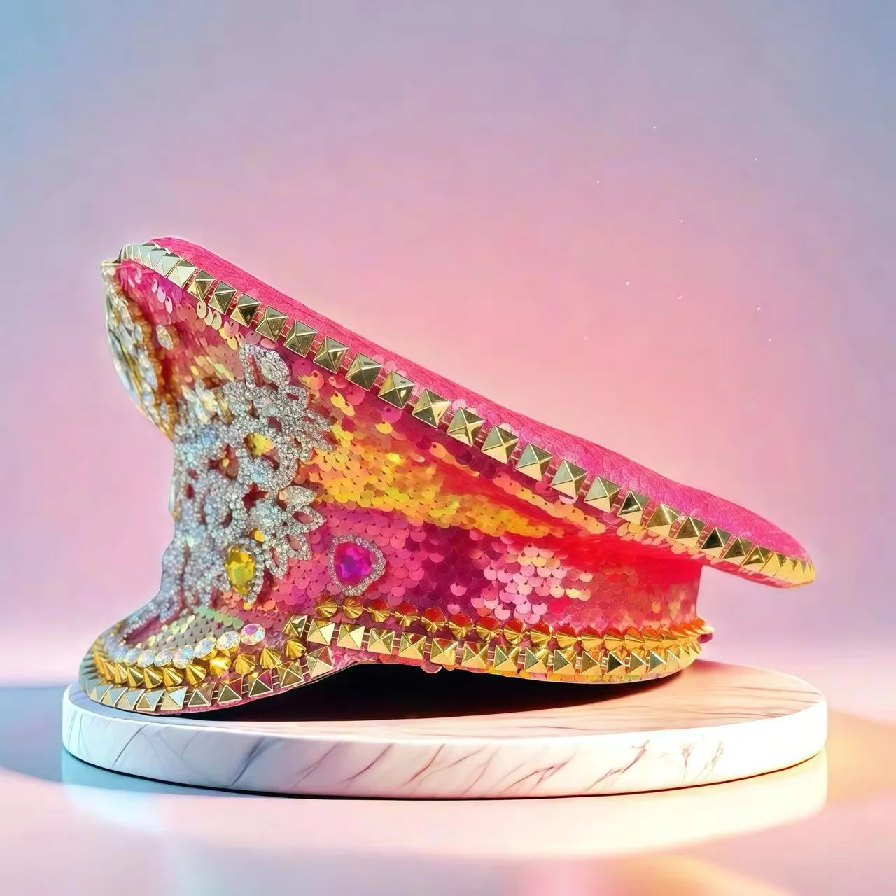 HongLuan  Halloween Costume Hat, Captain Hats Rhinestone for Burning Man Festival Woman, Cosplay Female Accessories