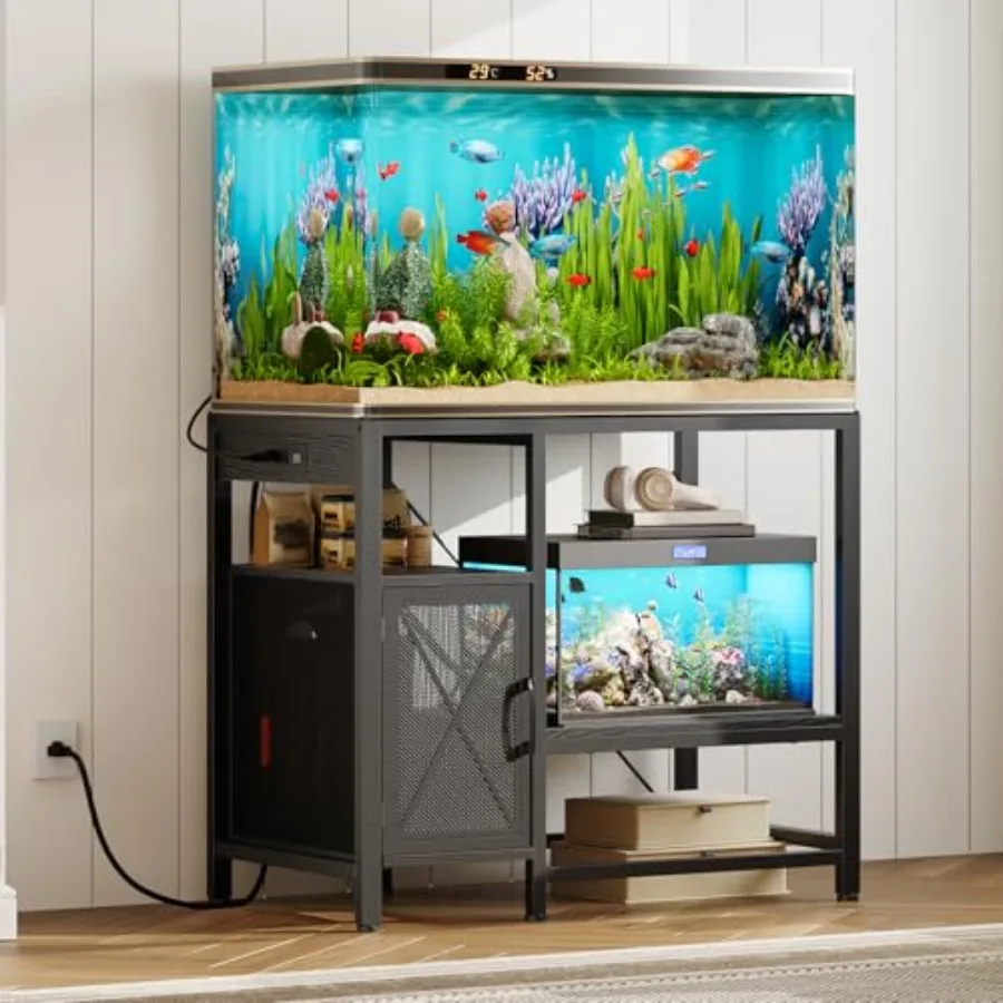 

Fish Tank Stand, Aquarium Stand with Power Outlet and Storage Cabinet, Heavy Duty Tank Stand Suitable for Turtle Tank, Reptile