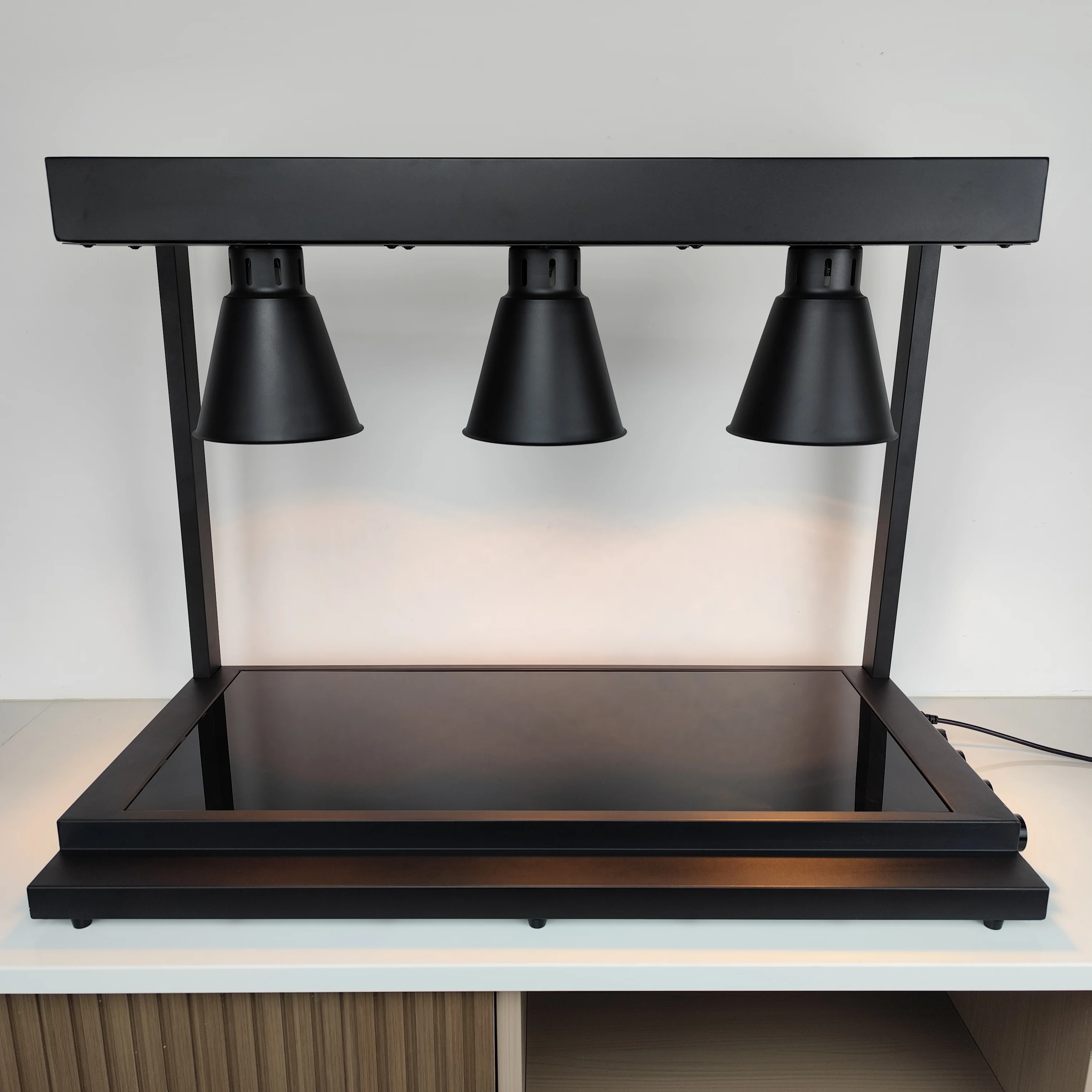 Black Dual-Sided Heating Warming Lamp Station with Infrared Lamp Food Warming Lamp  with Glass Warming Panel for Hotel Buffet - view 2