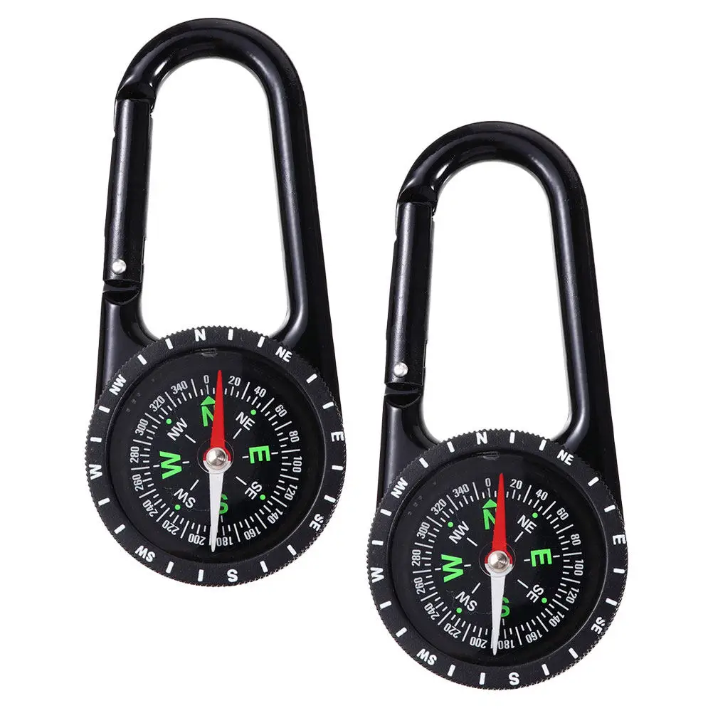 

2Pcs Carabiner Compass Zinc Alloy Multifunctional Portable Hiking Survival Outdoor Camping Clip Keychain Direction Finder