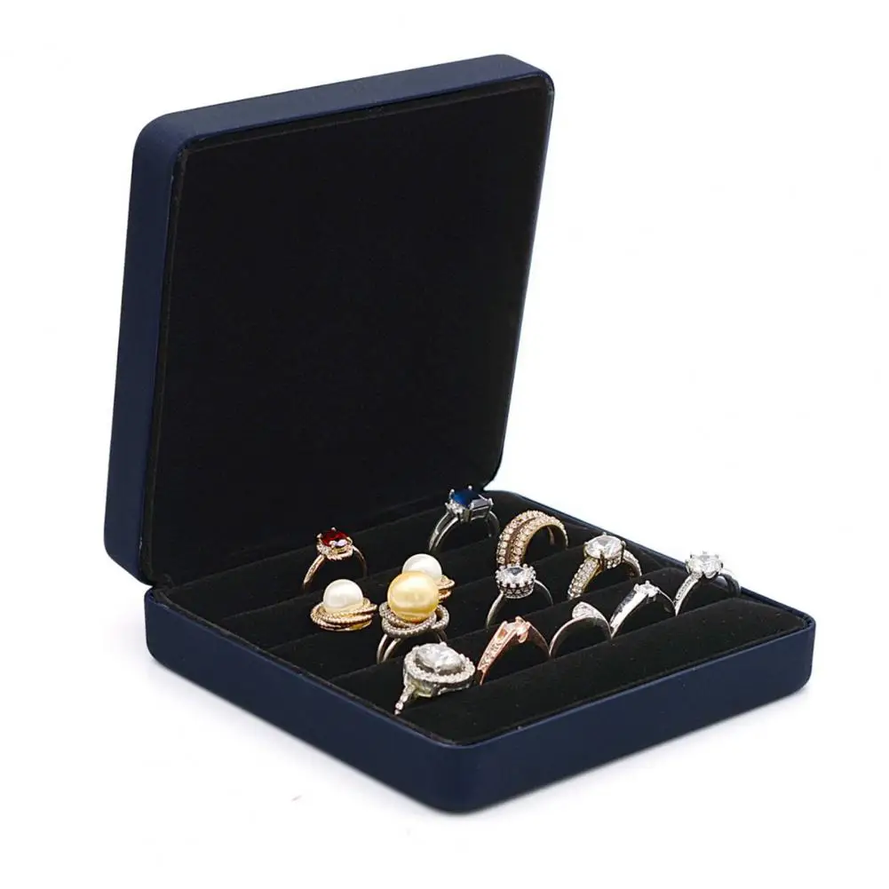 

Portable Jewelry Storage Box Luxury Faux Leather Velvet Lining Solid Color Large Capacity Ear Studs Finger Ring Organizer Holder