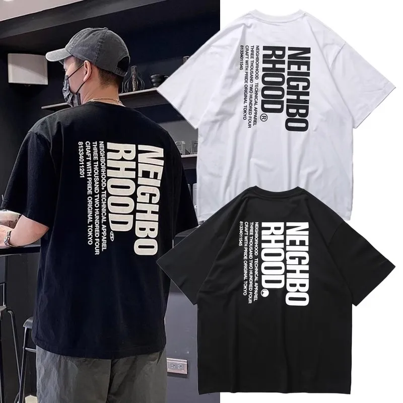 

2024 NEIGHBORHOOD NBHD Back Letter Printed T-shirt Cotton Loose Casual Round Neck Short T-shirt TX28