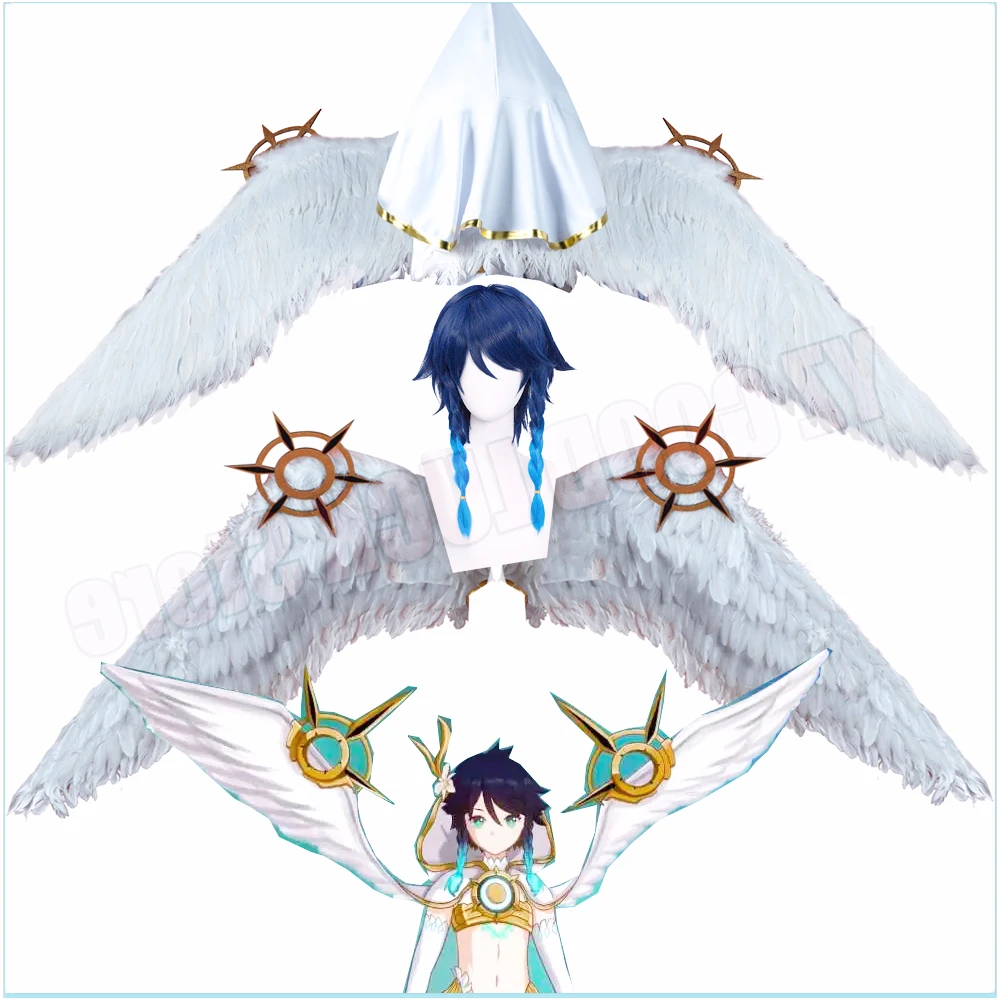 

Парики для косплея с крыльями Венти богов крыльями, искусственные волосы для Хэллоуина, Animes Genshin Impact Barbatos