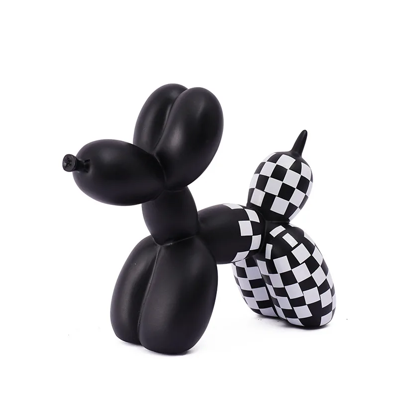 Creative Black  White Checkerboard Patterned Balloon Dog Statue Resin Sculpture Ornament Home Decoration Crafts Animal Figure
