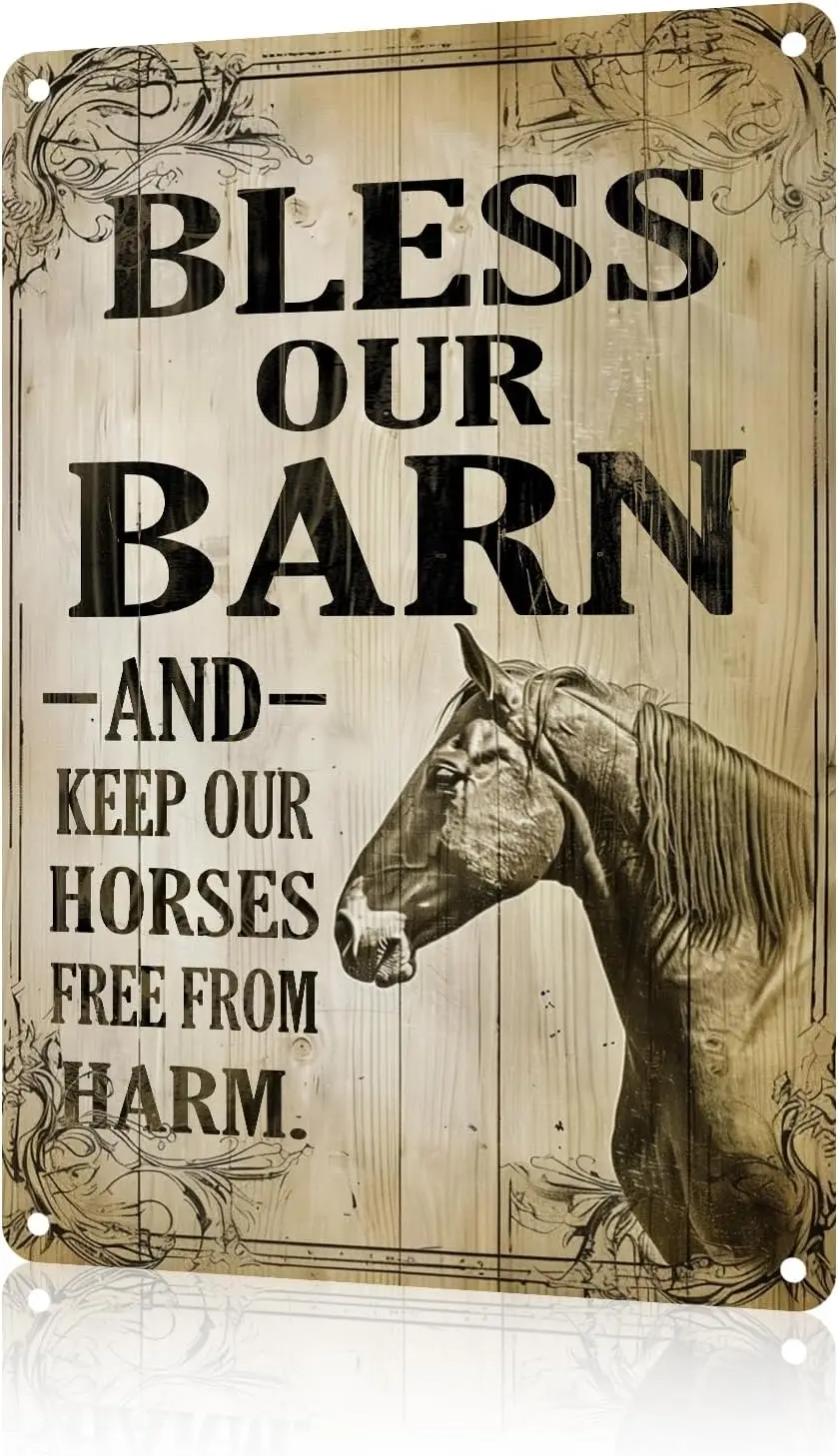 Funny Horse Decor Bless Our Barn Vintage Metal Signs Animal Tin Sign for Home Outdoor Wall 12×16 Inch
