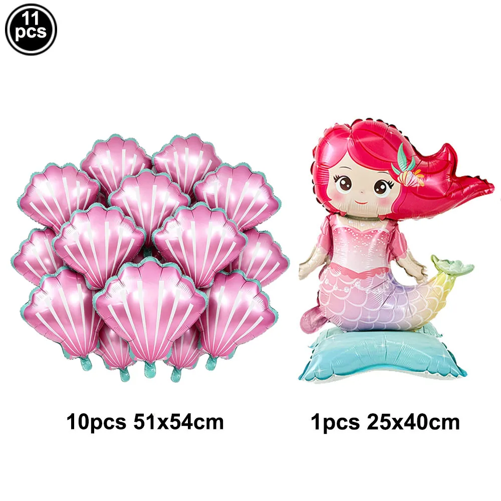 6pcs Mermaid Birthday Balloon Set 5th Birthday Party Decor Shell Little Mermaid Tail Balloon Girl Birthday Under The Sea Favors view 5