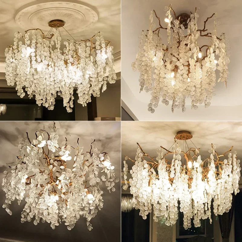 

Pure Handmade Brass Crystal Chandelier Vintage Copper Branch Lamps Living Room Lighting Dining Decor