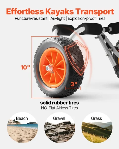 Carrello per kayak, 200 libbre, carrello pieghevole con pneumatici da 10' e cinghia a cricchetto