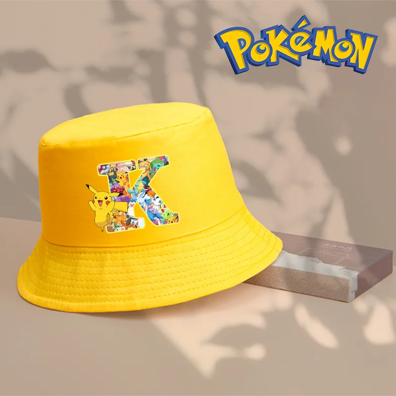 

Pokemon Pikachu Bucket Hat Cartoon Letter A-Z Printed Hat Adult Children Summer Caps Unisex Hats Boys Girls Cute Yellow Cap Gift