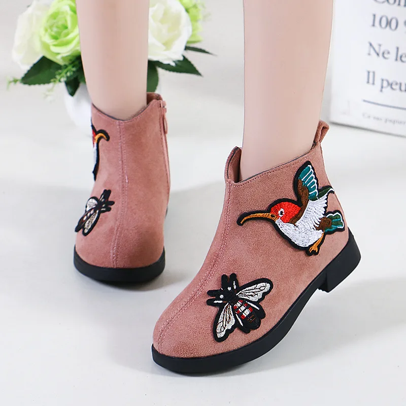 Fashion Princess Shoes Flower Embroidery Girls Ankle Boots Children's Short Boots 2025 Autumn Winter Snow Kids Boots CSH769
