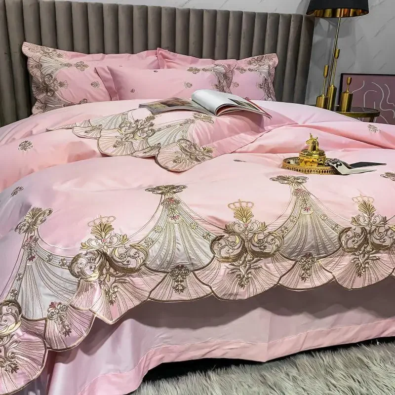 European Style Bedroom Luxury 200S Long Staple Cotton Four Piece Set High-end Embroidered Duvet Cover Pure Cotton Bedding 4