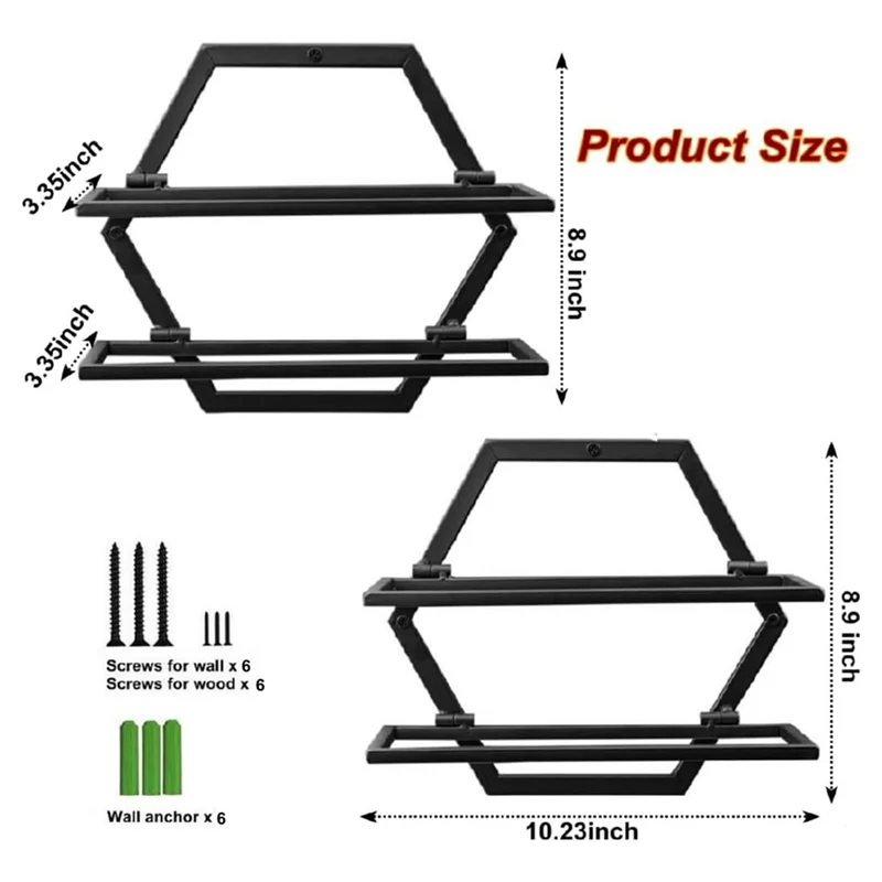 ABJI-Wall Mounted Wine Rack Hanging 4-Bottle Holder Display Shelf Storage Kitchen Bar Dining Room Space-Saving 2-Pack
