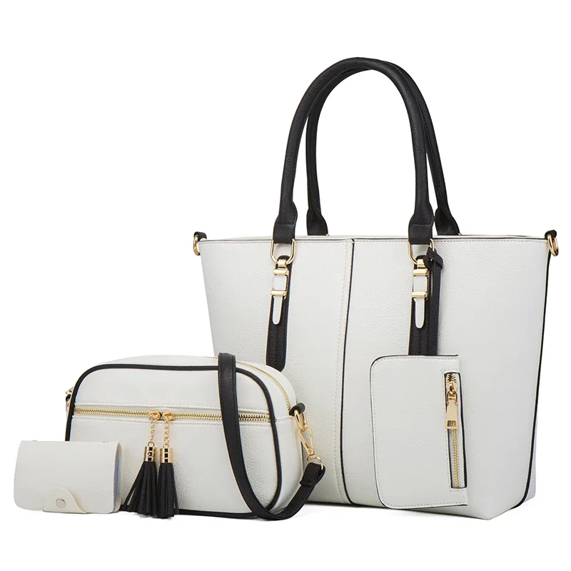 TRAVEASY 2024 Designer 4 Pcs Women Bags Set Solid Color Zipper Vintage Ladies Brand Purses and Handbags Composite Bag