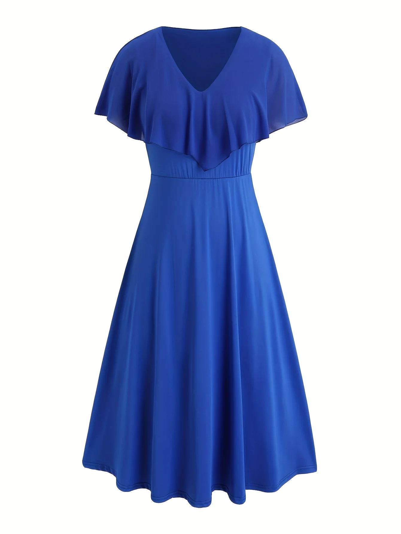 2025年新作　プラスサイズ　欧米風　Vネック　ロングケープ　ミディアム丈ワンピース