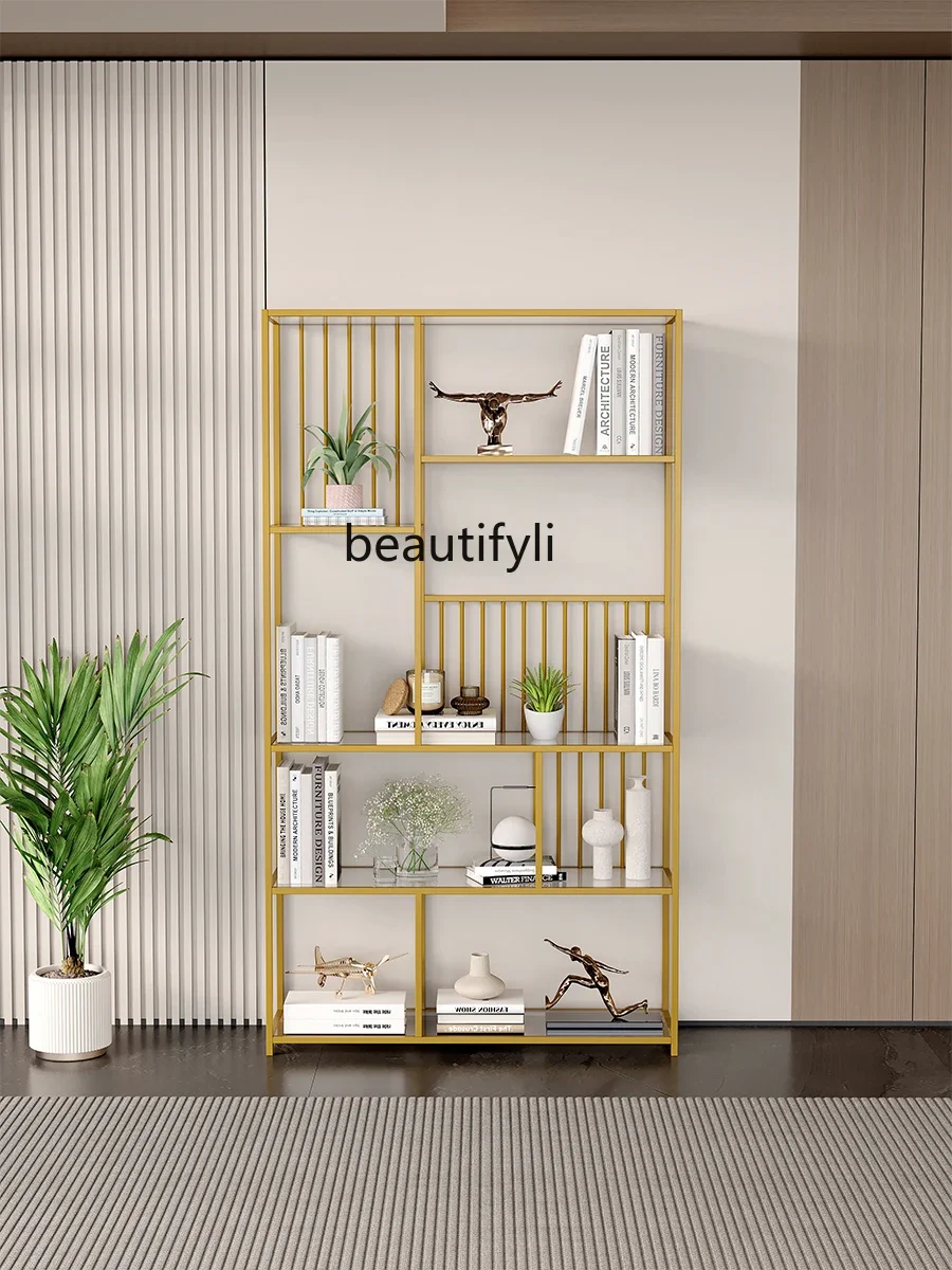 

02Office multi-layer wrought iron shelf floor bookshelf living room partition decorative display cabinet