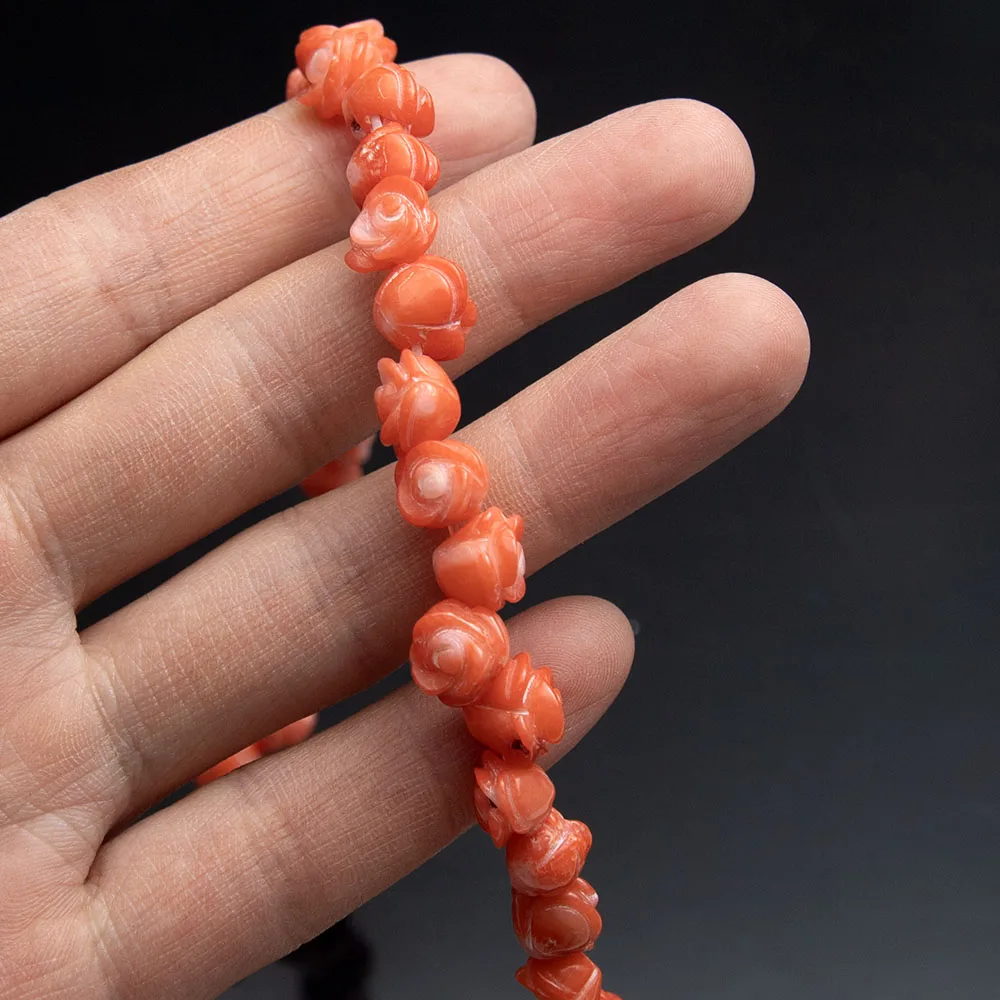 

1 нить, высокое качество, натуральный коралл, резные розовые свободные бусины, изолирующая бусина, оранжевый шарм, серьги-колье «сделай сам», 8x9 мм-9x10 мм