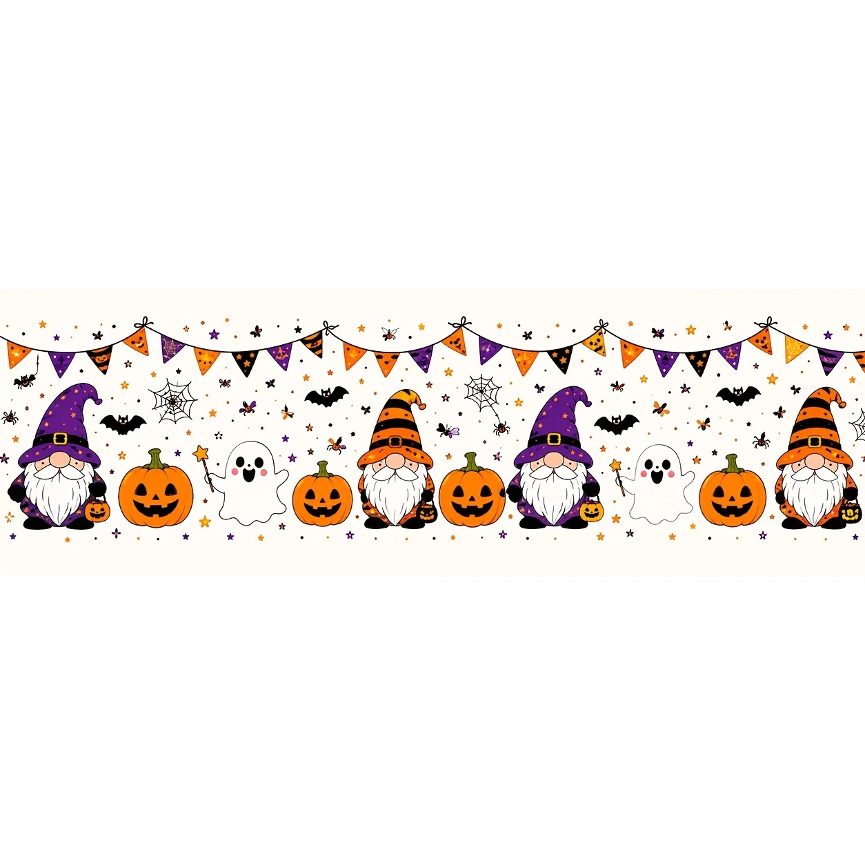 One tablecloth table skirt in cream color with a cute dwarf Halloween table skirt pattern of dwarfs on a background.zyc
