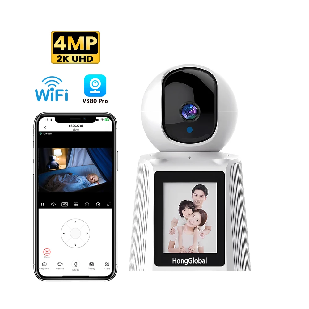 HongGlobal 4MP Smart 360 Degree WiFi Surveil Video Camera V380 Pro Monitor Full HD Home CCTV Network Security Wireless Camera